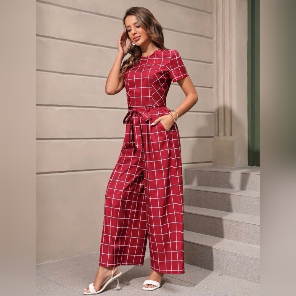 NEW Print Top with Belted Wide Leg Pants